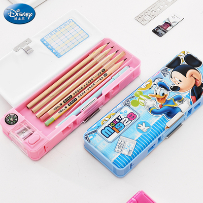 迪士尼文具盒男多功能铅笔盒儿童卡通双开文具盒女幼儿园小学生1-3年级塑料可爱笔袋男孩女孩网红笔盒
