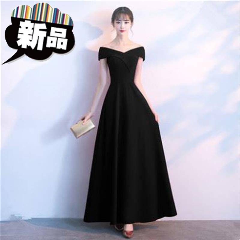 黑色晚礼服裙女2018新款端庄大O气一字肩长款宴会显瘦年会主持人在类目 女装/女士精品, 婚纱/旗袍/礼服, 礼服/晚装中 - 来自Buy2taobao.com提供专业的淘宝代购服务