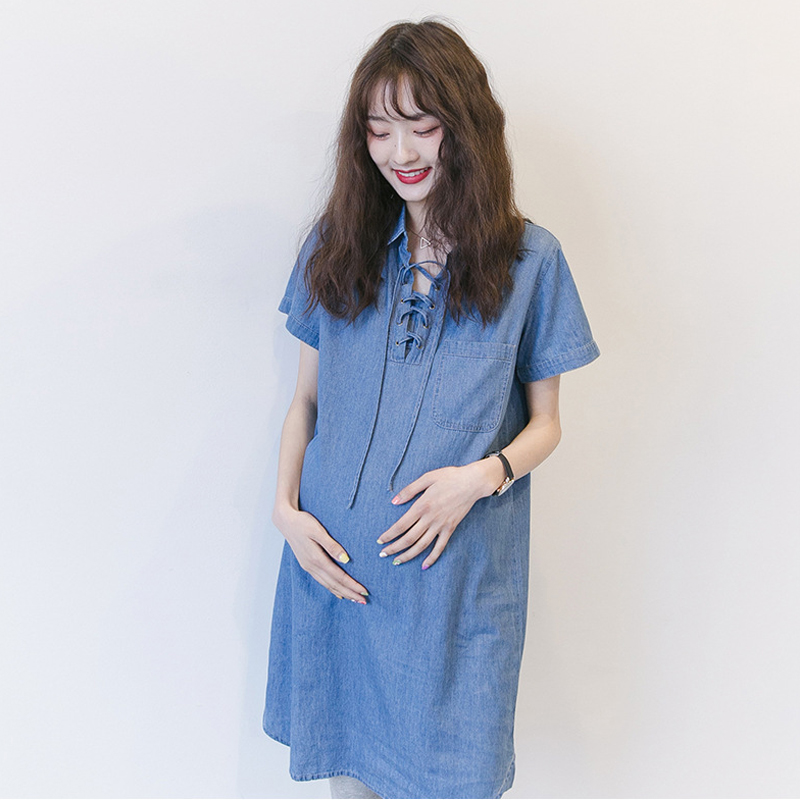 maternity dress A summer New products 2019 Korean Edition fashion Lapel Frenum pregnant woman Dress fashion cowboy Women dressin the Maternity/Maternal supplies/Nutrition , Maternity , Dress category - from Buy2taobao.com to provide professional Taobao agent buy service