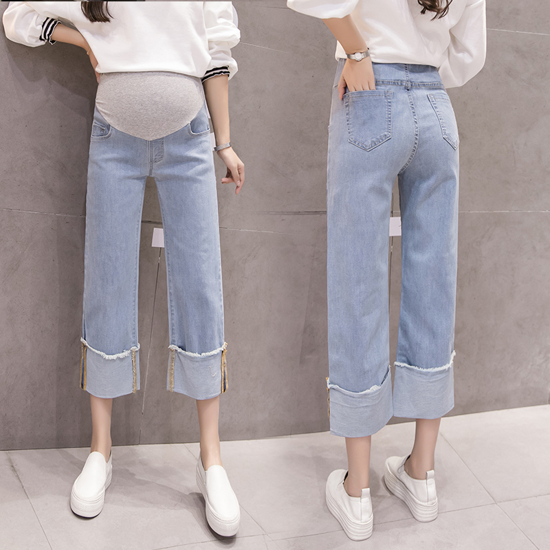 pregnant woman Cropped Trousers summer Thin section hole Leggings fashion Easy Chao Ma Light colour Jeans spring and autumnin the Maternity/Maternal supplies/Nutrition , Maternity Pants/Prop belly pants, Broad leg pants for pregnant women category - from Buy2taobao.com to provide professional Taobao agent buy service