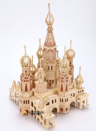 木质3d立体成人拼图益智玩具建筑模型木制积木pintu大型拼装城堡