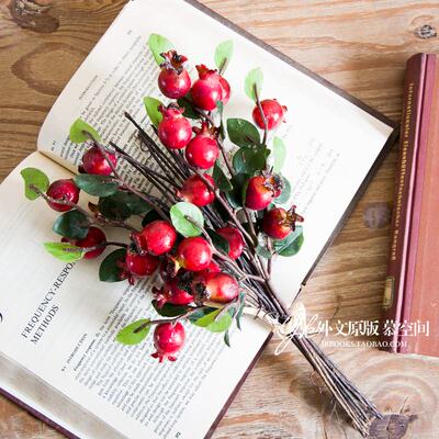 JK慕空间 复古做旧樱桃PU红色绿色浆果果实仿真花束装饰仿真花