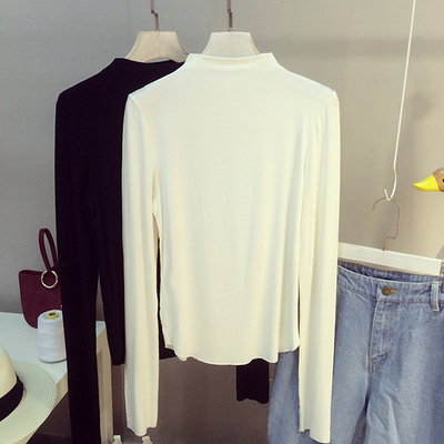 秋冬季中领半高领打底衫女长袖t恤薄莫代尔棉