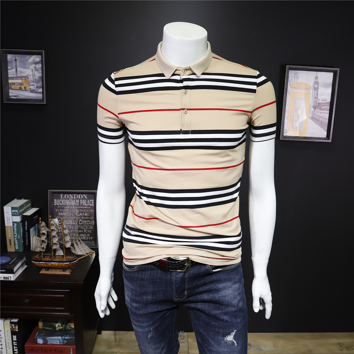 Youth pure cotton stripe POLO man Self cultivation Sea-striped shirt Short sleeved T-shirt summer Lapel T-shirt Metrosexualin the Men's clothing,  Polo Shirts  category - from Buy2taobao.com to provide professional Taobao agent buy service