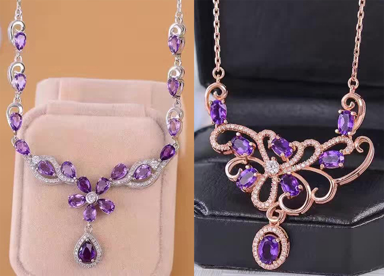 正品925純銀鍍18K白金鑲嵌天然火彩紫水晶項鏈吊墜女款送生日禮物在類目 飾品/流行首飾/時尚飾品新, 項鍊中 - 來自Buy2taobao.com提供專業的淘寶代購服務