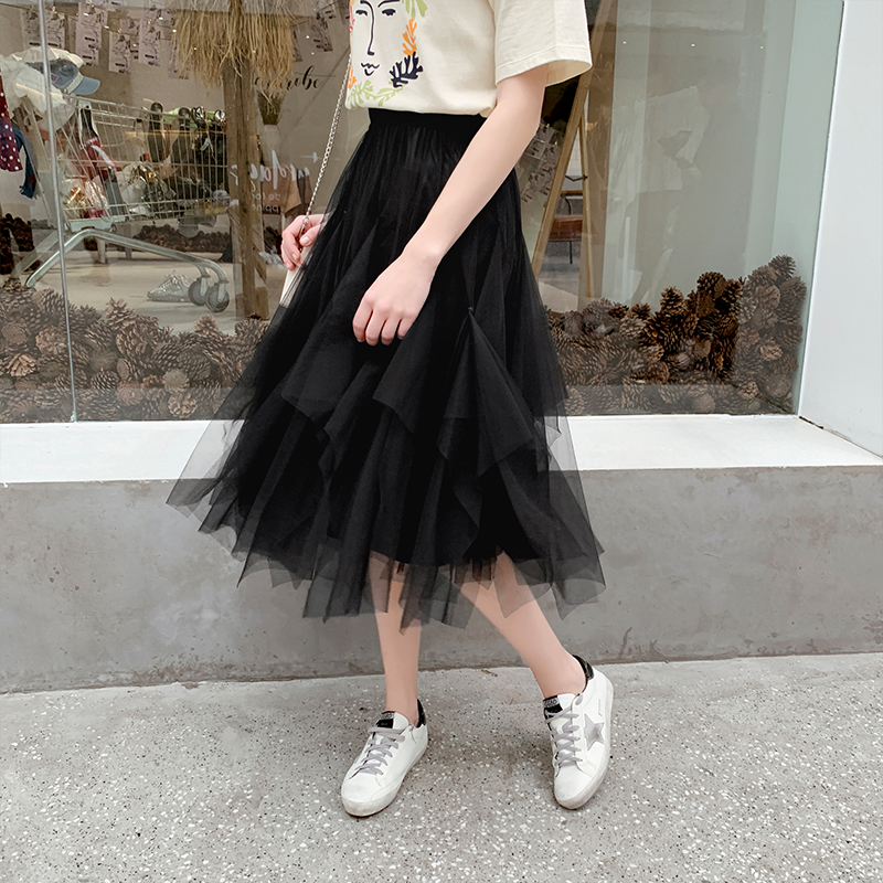 MG Small elephant Waisted skirts 2019 new pattern Korean Edition skirt temperament Mid length version black Yarn skirtin the Women's clothing/Boutique , Skirts category - from Buy2taobao.com to provide professional Taobao agent buy service