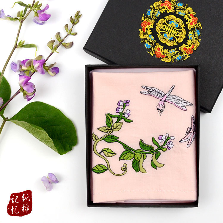Hyacinth bean Dragonfly pure cotton Embroidery Flower Handkerchief customized Name Introduction Token of love Lover giftin the Accessories/Leather belt/Hat/Muffler , Handkerchief category - from Buy2taobao.com to provide professional Taobao agent buy service