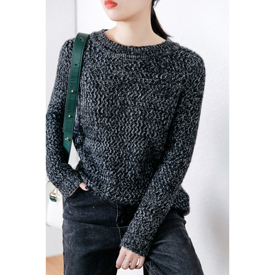 よ早春新品 慵懒范 花纱工艺 宽松中长款针织毛衣 女 F810V052