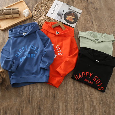 儿童棉针织字母卫衣男童毛圈连带帽衫打底衫2020新款春秋季中大童