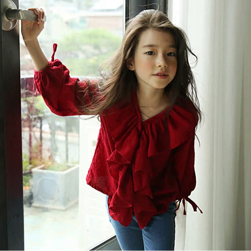 2018 girl Frill Shirt Korean Edition lady princess puff sleeve CUHK Autumn new pattern With childrenin the Children/Baby/Family fitted , Shirt category - from Buy2taobao.com to provide professional Taobao agent buy service