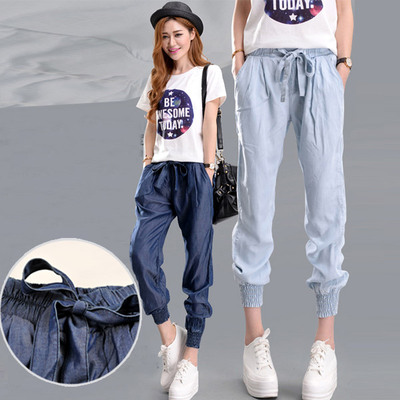 超薄天丝牛仔裤女显瘦九分裤夏季哈伦小脚裤宽