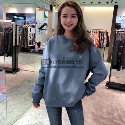 小狐狸海外代购Andersson专柜19年秋冬胸前小标刺绣加绒圆领卫衣