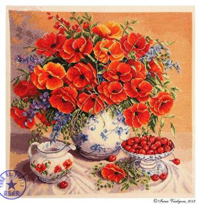 最新款正品专卖dmc纯棉线十字绣 客厅 名画油画 罂粟花与樱桃