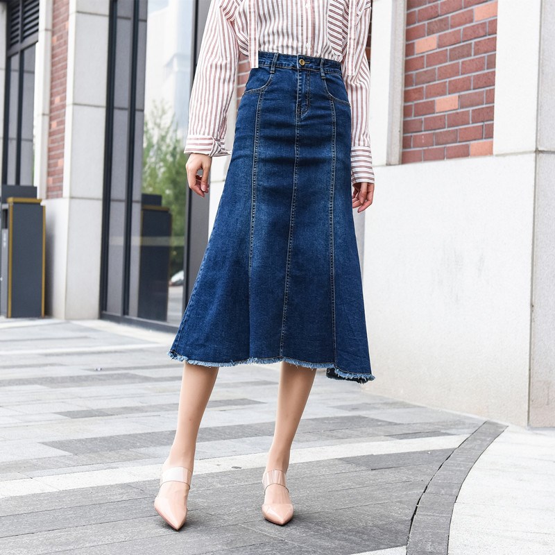 大码不规则牛仔裙半身裙女中长款2019新款胖mm200斤a字鱼尾裙高腰在类目 女装/女士精品, 半身裙中 - 来自Buy2taobao.com提供专业的淘宝代购服务