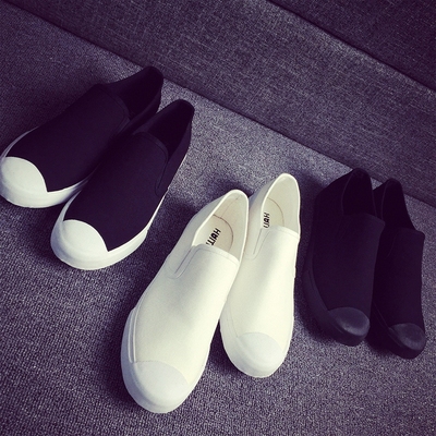 夏季透气男帆布鞋黑色一脚蹬低帮平底舒适男鞋