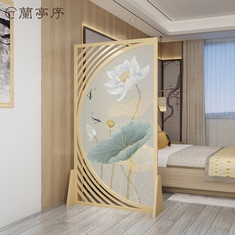 新中式屏风隔断客厅实木布艺装饰卧室办公室移动镂空座屏简约现代|ruв категории жилой мебели, ширма/цветок окно, место экран - от Buy2taobao.com для оказания профессиональной услуги покупки агента Taobao