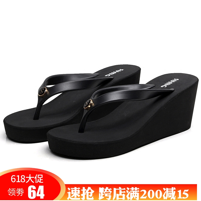 Europe and America Waterproof rubber With slope High-heeled flip flops The thickness of the bottom Muffin Antiskid beach shoes Flip sandals Xia Whitein the Women's Shoes, Slippers category - from Buy2taobao.com to provide professional Taobao agent buy service