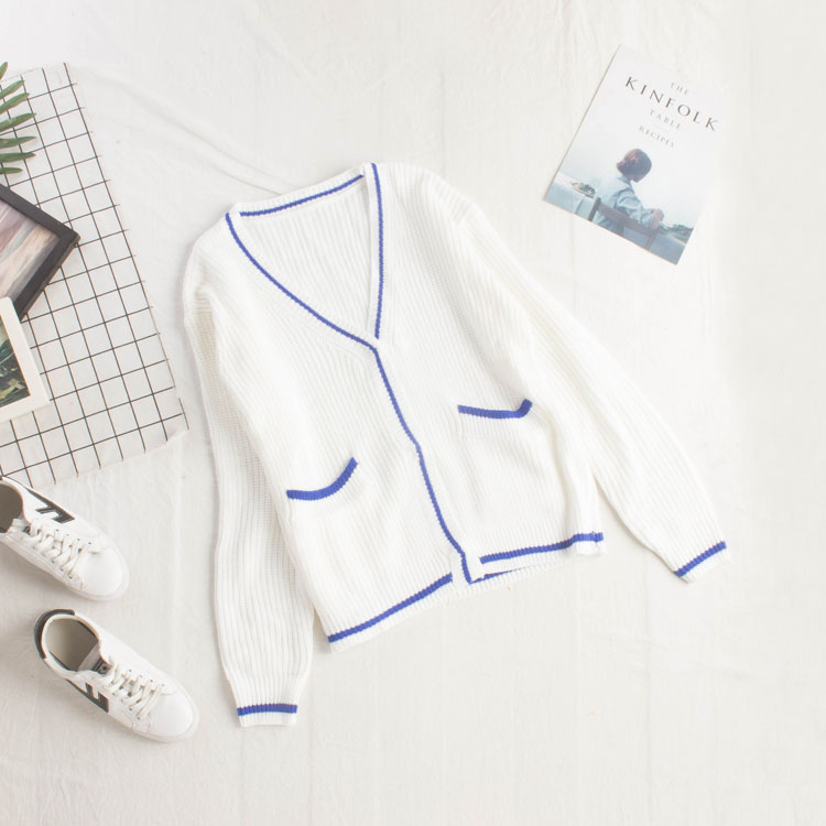 2018 Autumn and winter new pattern Sweater sweater fashion Self cultivation white V-neck Cardigan Sweaterin the Women's clothing/Boutique , Sweaters category - from Buy2taobao.com to provide professional Taobao agent buy service