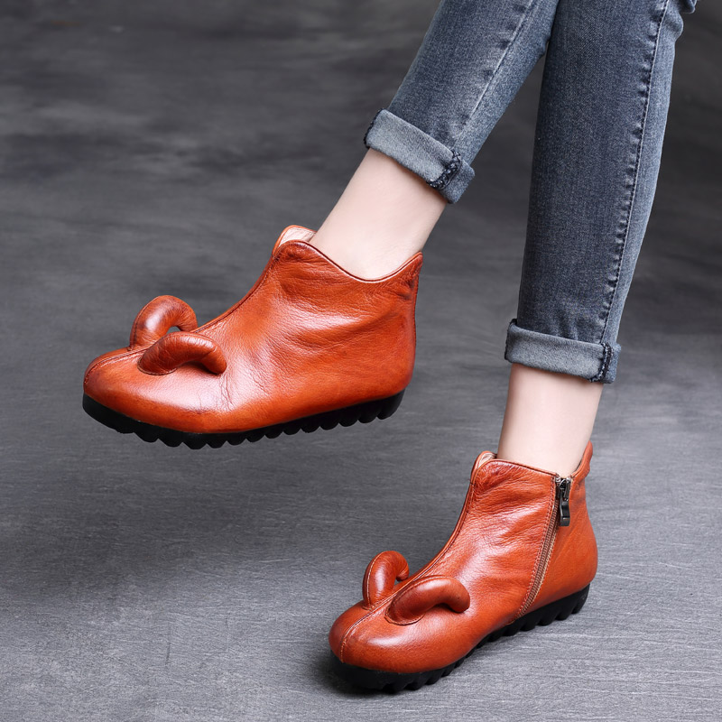 2017秋冬新款民族風複古真皮平底側拉鏈靴羊角休閑軟底踝靴軟底靴在類目 女鞋, 靴子中 - 來自Buy2taobao.com提供專業的淘寶代購服務