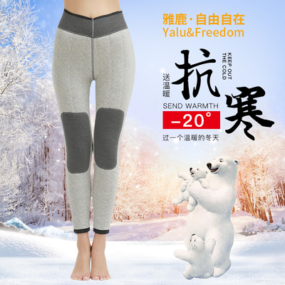 雅鹿女士蚕丝羊绒保暖棉裤加厚加绒高腰护膝防寒修身打底棉裤外穿