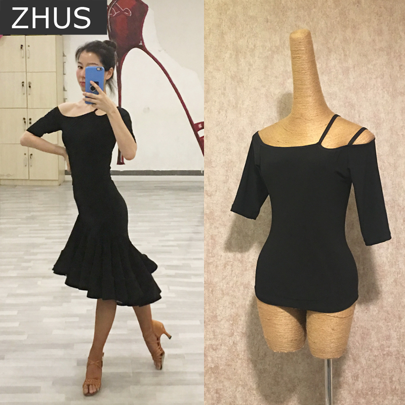 拉丁舞蹈服女成人简洁上衣 双吊带性感露肩中袖修身摩登舞上衣Y40在类目 运动/瑜伽/健身/球迷用品, 舞蹈/健美操/体操, 拉丁舞, 拉丁舞上装中 - 来自Buy2taobao.com提供专业的淘宝代购服务