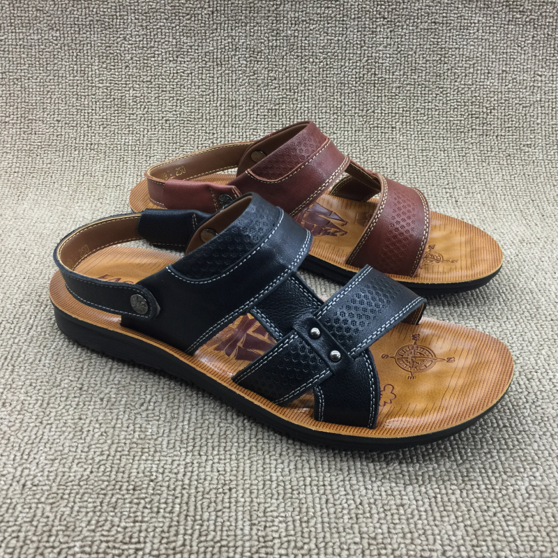2018 new pattern Fault code Handle genuine leather Men's Shoes All-match fashion Hollow Flat bottom non-slip Men's Sandals slipperin the Men's Shoes, Sandals category - from Buy2taobao.com to provide professional Taobao agent buy service