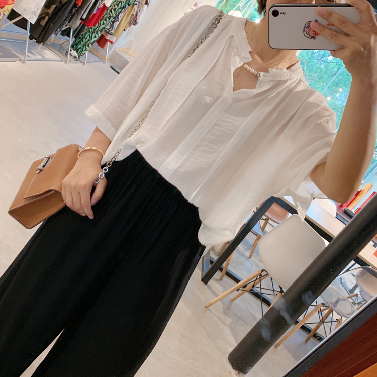 安娜恳恳 飘渺 宽松中袖衬衫裥褶上衣女OL开衫慵懒风洋气2019夏新|ruв категории Женская одежда, рубашка - от Buy2taobao.com для оказания профессиональной услуги покупки агента Taobao