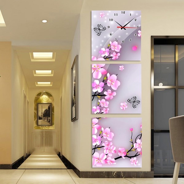 春暖花开三联画钟表创意艺术时针客厅玄关装饰画竖版 无框画挂钟|ruв категории Домашний быт, декоративная живопись, без рамы картину настенные часы - от Buy2taobao.com для оказания профессиональной услуги покупки агента Taobao