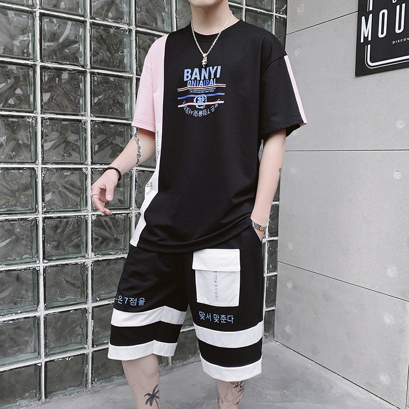 Short sleeved leisure time Korean Edition Trend Five point pants Two piece set clothes men's wear T-shirt suit man 2019 New summerin the Men's clothing, Set , Leisure sports suit category - from Buy2taobao.com to provide professional Taobao agent buy service
