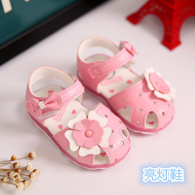 2017儿童凉鞋女童夏女宝宝凉鞋闪灯鞋公主鞋韩版防滑软底0-1-2岁