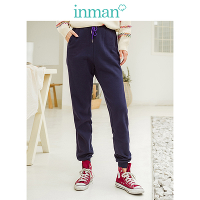 茵曼2018冬装新款棉质休闲松紧腰宽松运动小脚裤女1884091303