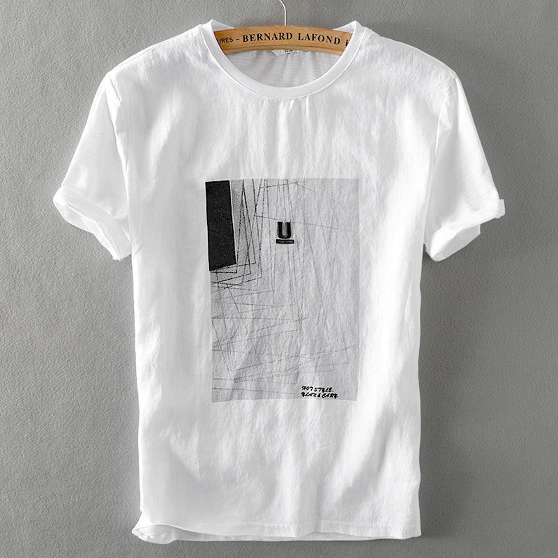 fresh Embroidery printing Flax Simplicity Short sleeved T-shirt man T-shirts Easy Youth Cotton and hemp white T-shirtin the Women's clothing/Boutique , Set/Student uniforms/Work uniforms , Leisure sports suit category - from Buy2taobao.com to provide professional Taobao agent buy service