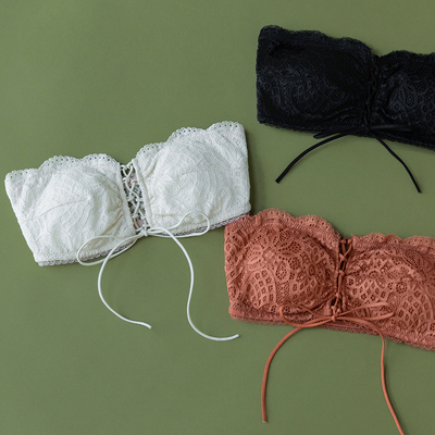 靴下物无肩带裹胸上托抹胸蕾丝花边胸罩内衣女无钢圈美背性感文胸