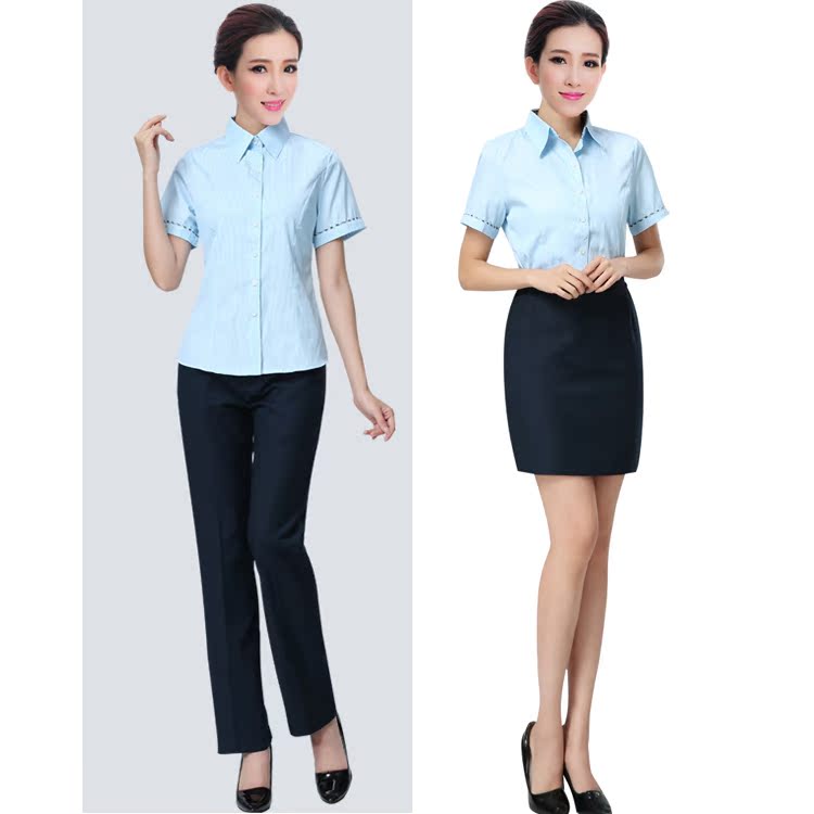 新款中国邮政银行工作服女短袖衬衫储蓄制服蓝条纹衬衣夏裙子套装在类目 女装/女士精品, 衬衫中 - 来自Buy2taobao.com提供专业的淘宝代购服务