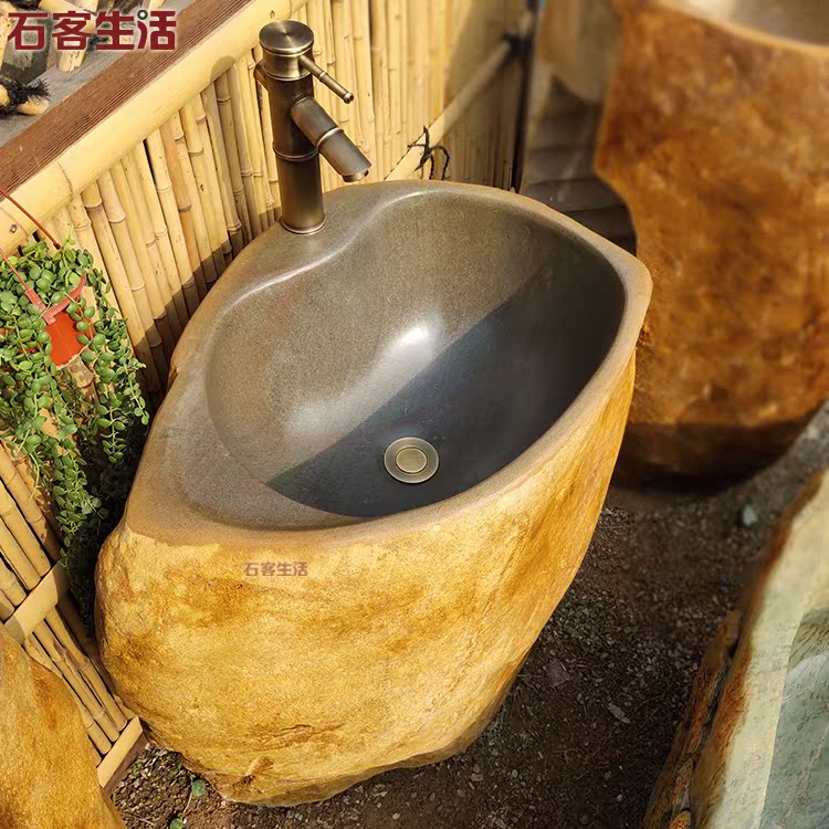 露台陽台落地式壹體石洗手盆水槽複古石雕衛浴龍頭盆洗水池黃皮石在類目 家裝主材, 衛浴用品, 洗面盆, 立柱盆中 - 來自Buy2taobao.com提供專業的淘寶代購服務