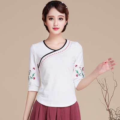 中国风新款女装刺绣短袖T恤2016民族风夏天显