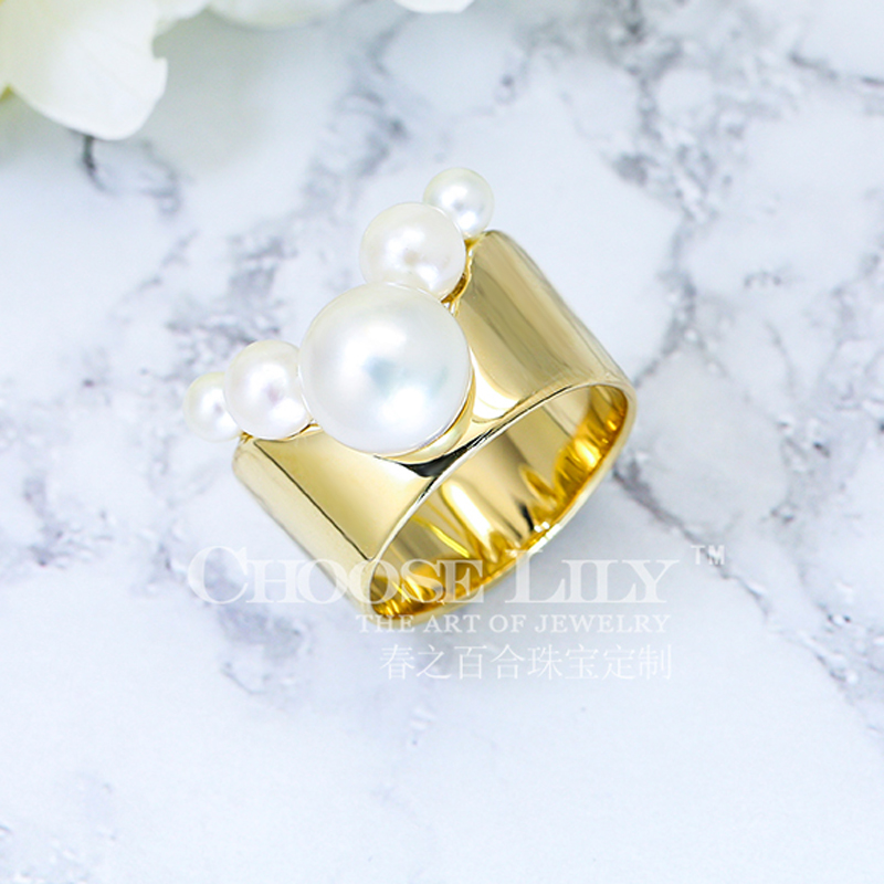 v- 18k gold Wide akoya Seawater Pearl Nvjie personality Trend Pearl Ring fashion Standingin the Jewelry/Diamond/Jade/Gold , Natural pearls (New) , Bracelets category - from Buy2taobao.com to provide professional Taobao agent buy service