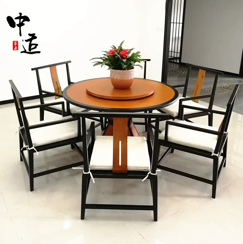 新中式餐桌椅组合现代中式圆形实木餐桌一桌六椅酒店大圆桌定制在类目 住宅家具, 成套家具, 餐厅成套家具, 餐桌+餐椅中 - 来自Buy2taobao.com提供专业的淘宝代购服务