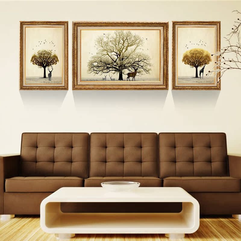陶渊明北欧三联装饰画欧式客厅沙发背景墙挂画简欧餐厅油画麋鹿树在类目 家居饰品, 装饰画, 现代装饰画中 - 来自Buy2taobao.com提供专业的淘宝代购服务