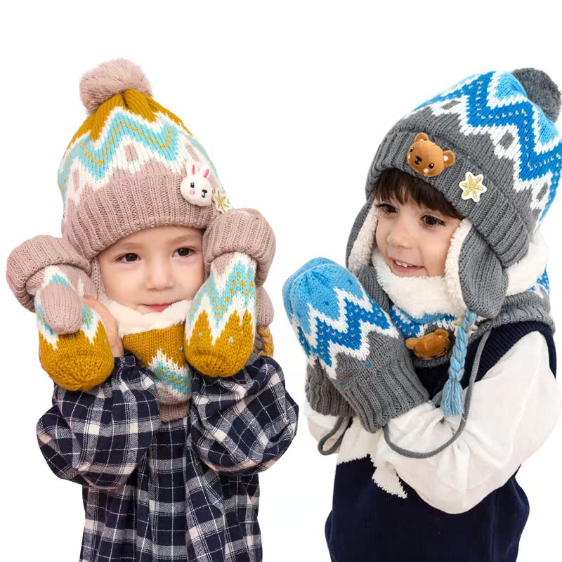 children Hat Collar Two piece set Autumn and winter Boy girl winter keep warm Windbreak Ear Plush baby Hatin the Children/Baby/Family fitted , Hat/Muffler/Masks/Gloves/Earmuffs/Booties , Hat category - from Buy2taobao.com to provide professional Taobao agent buy service