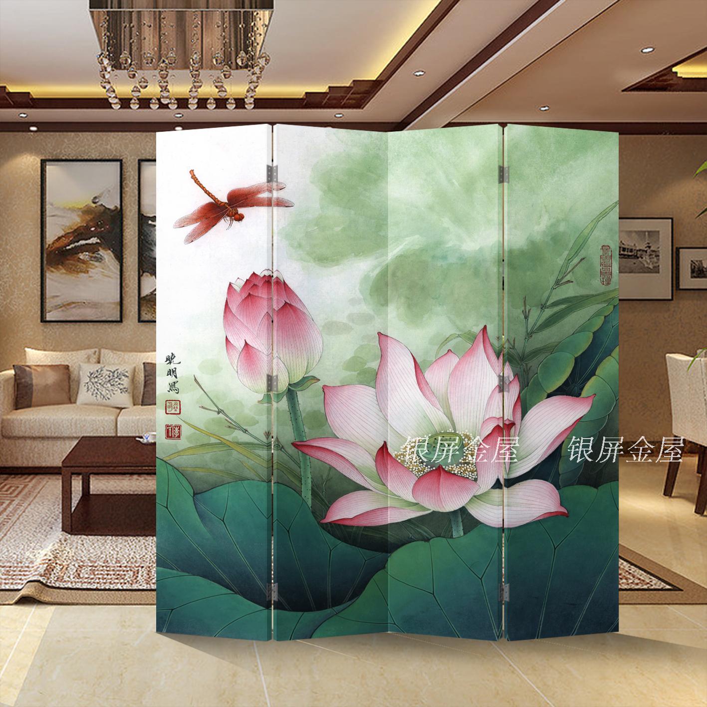 热销屏风时尚布艺酒店客厅书房卧室现代简约折屏折叠荷花新古典|msdalam kategori perabot kediaman, skrin/tetingkap bunga, skrin lipatan - dari Buy2taobao.com untuk memberikan perkhidmatan ejen Taobao profesional membeli