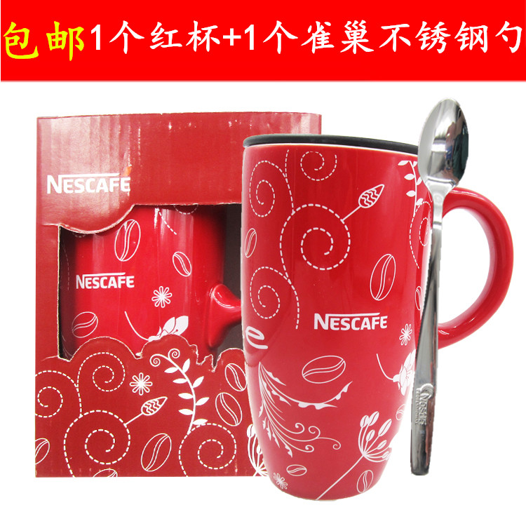包邮 雀巢咖啡红杯 红色马克杯带盖杯子红杯经典情侣对杯不绣钢勺|ruв категории посуда, кофе, кофе - от Buy2taobao.com для оказания профессиональной услуги покупки агента Taobao