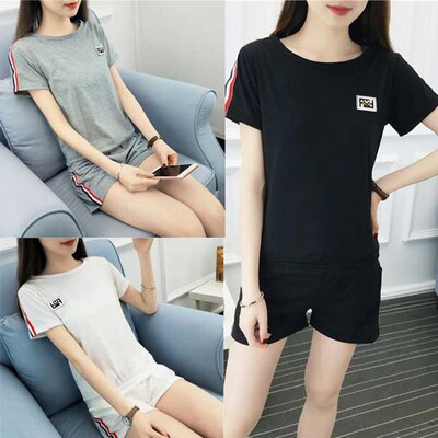 夏装短袖短裤套装女休闲运动两件套女装潮韩版时尚宽松学生跑步服