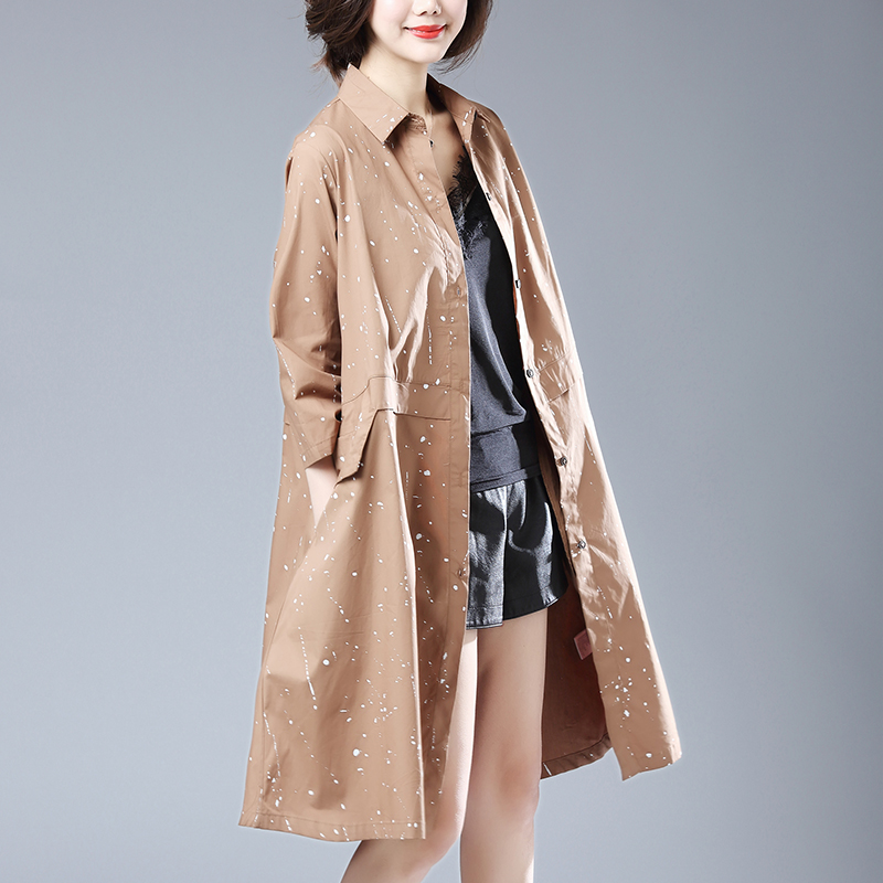 2019 spring clothes new pattern Korean Edition Three Quarter Sleeve Thin section printing Khaki Little Windbreaker coat Mid length versionin the Women's clothing/Boutique , Windbreaker category - from Buy2taobao.com to provide professional Taobao agent buy service