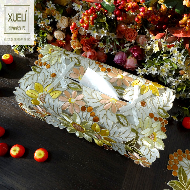 Over the United States Countryside Fabric art European style Embroidery Napkin sets Towel sets Tissue box cover Golden Sunflower>in the Storage consolidation , Home Storage appliances , Pouch , Towel sets category - from Buy2taobao.com to provide professional Taobao agent buy service
