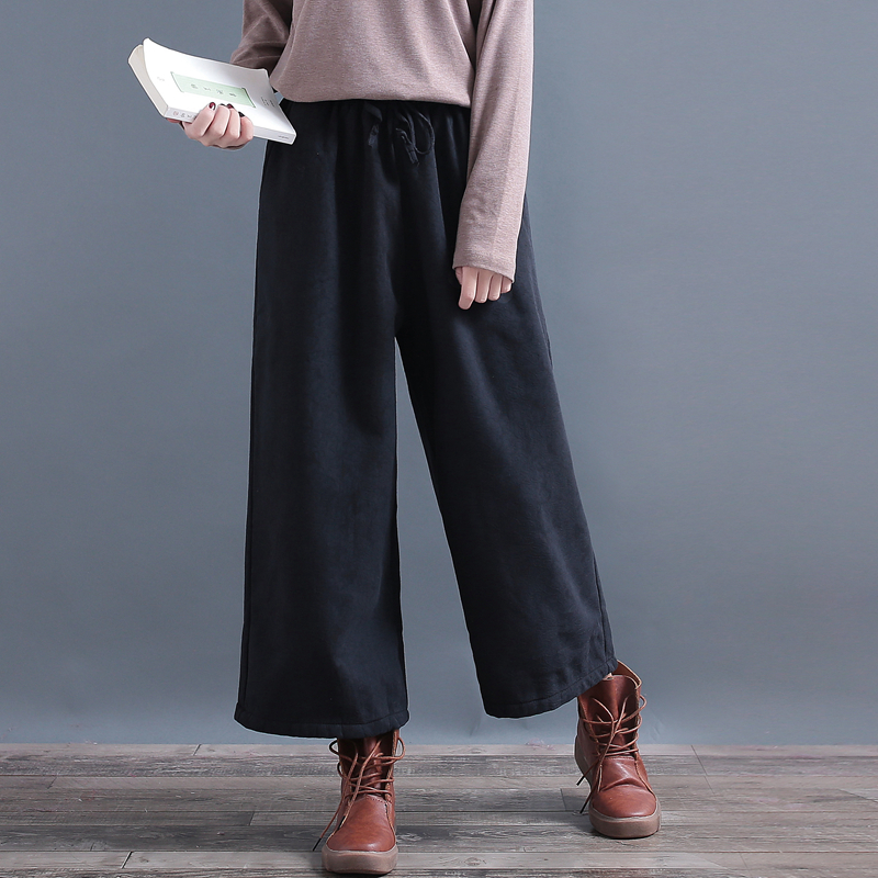 Drawstring Frenum Cotton and hemp Jacquard weave Plush thickening keep warm Wide leg pants Easy Straight trousers literaturein the Women's clothing/Boutique , Pants , Trousers/Down pants category - from Buy2taobao.com to provide professional Taobao agent buy service