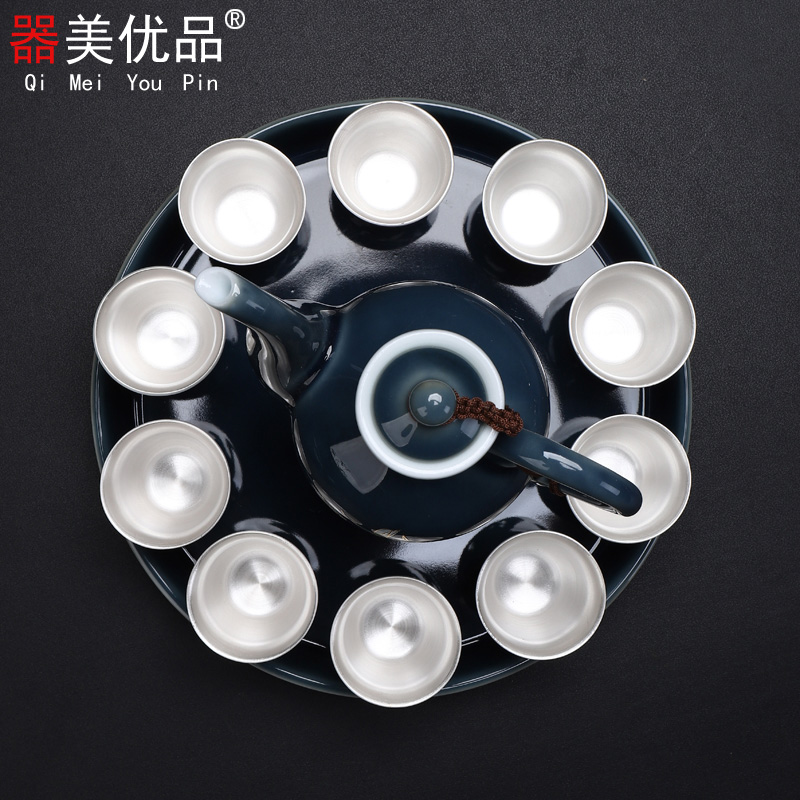 Sterling Silver Wine suit Blue and white porcelain flagon Spirits Cup Small handless winecup Gobletin the Tableware , Flagon/Wineglass/Wine , Wineglass category - from Buy2taobao.com to provide professional Taobao agent buy service