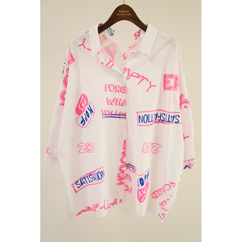 the republic of korea Women's wear Agency purchase 2019 new pattern Spring and summer Dongdaemun fashion english letter Sleeve Easy cocoon shirtin the Women's clothing/Boutique , Shirt category - from Buy2taobao.com to provide professional Taobao agent buy service