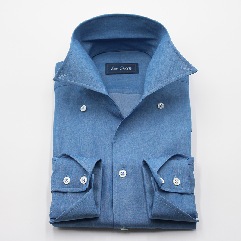 意式複古米蘭袖修身壹片式長袖男襯衫定制水洗牛仔燕子領休閑襯衣在類目 男裝, 襯衫中 - 來自Buy2taobao.com提供專業的淘寶代購服務