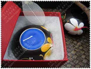  泰国特色实木烛台礼品手绘礼盒装东南亚家居蜡烛塔香通用特价促销